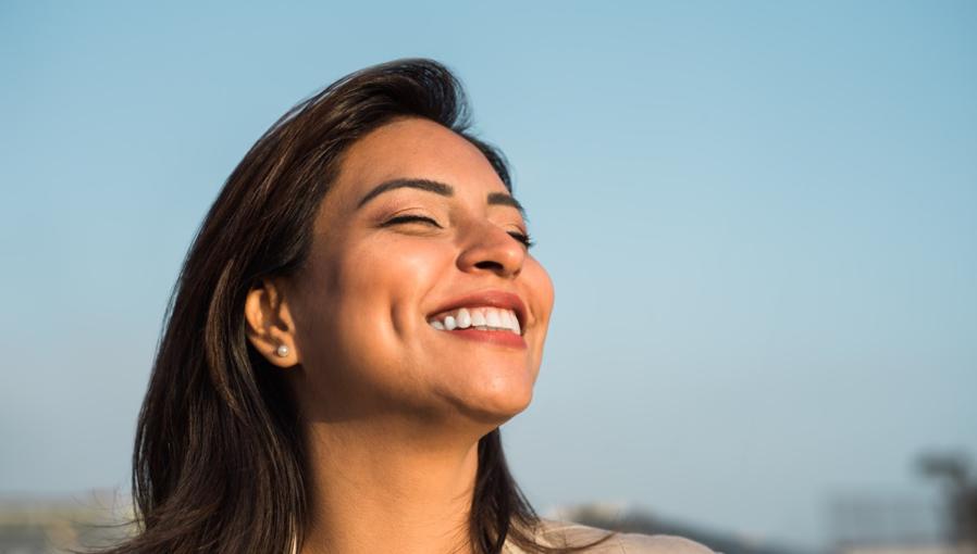 smiling woman dental implant
